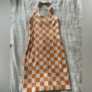 Princess Polly Orange/White Checkered Halter Neck Dress